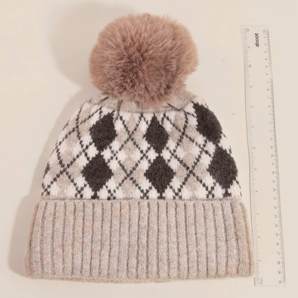 Argyle Knit Pom Beanie