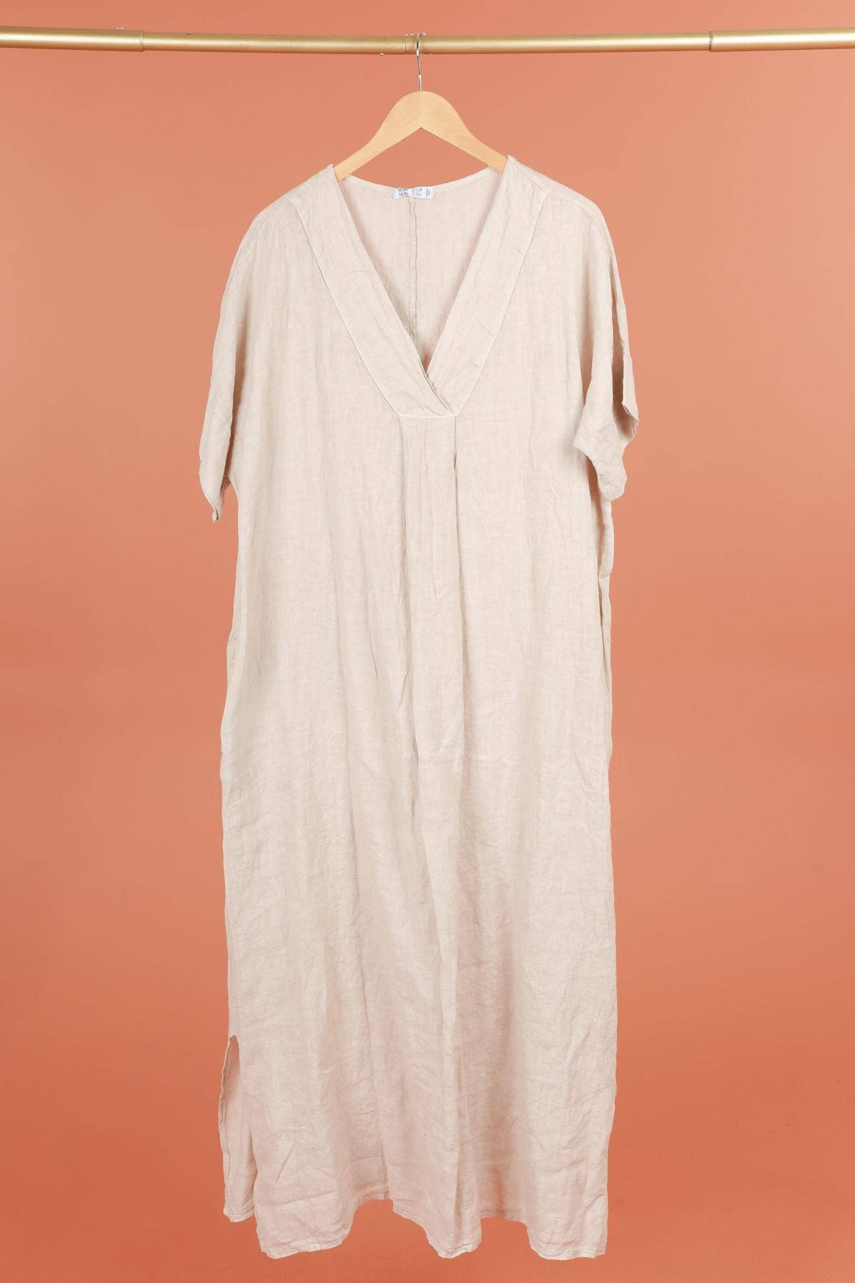 Long Linen V-Neck Dress