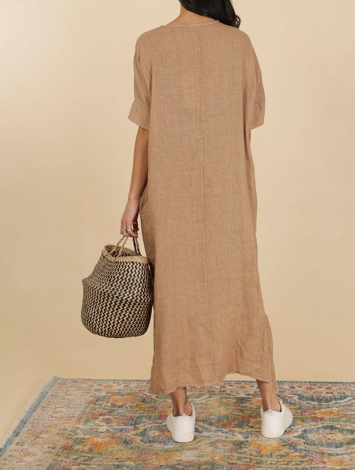 Long Linen V-Neck Dress