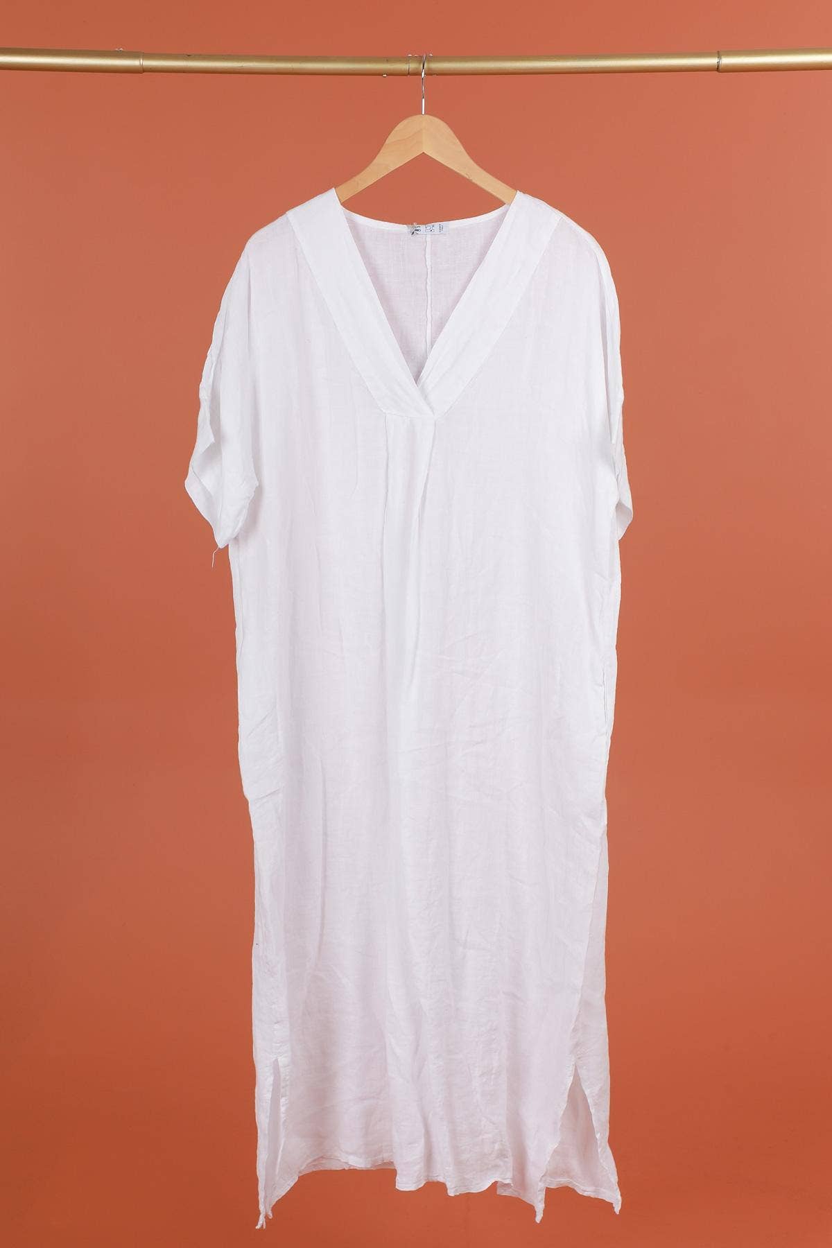 Long Linen V-Neck Dress