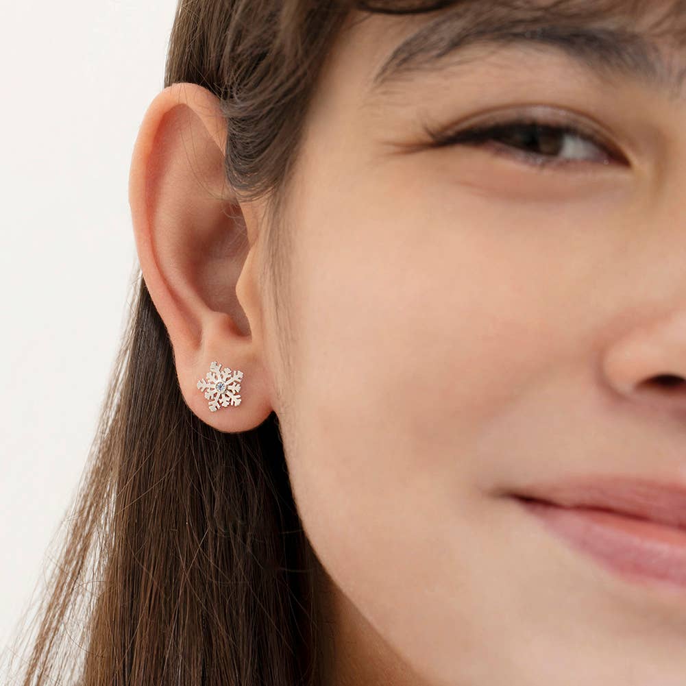 Winter Snowflake Kids / Girls Earrings - Sterling Silver