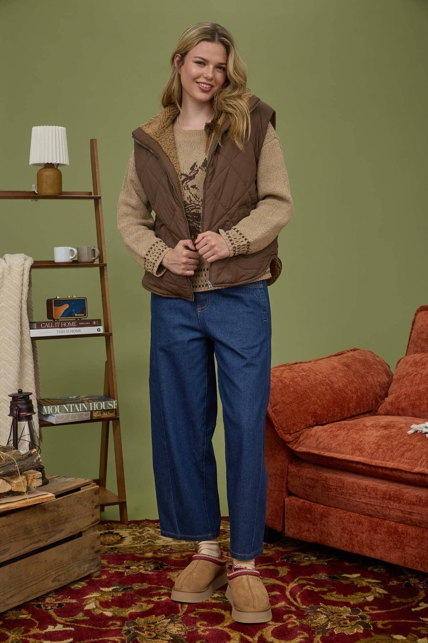 QUILTED ZIP UP FLEECE LINED PUFFER VEST