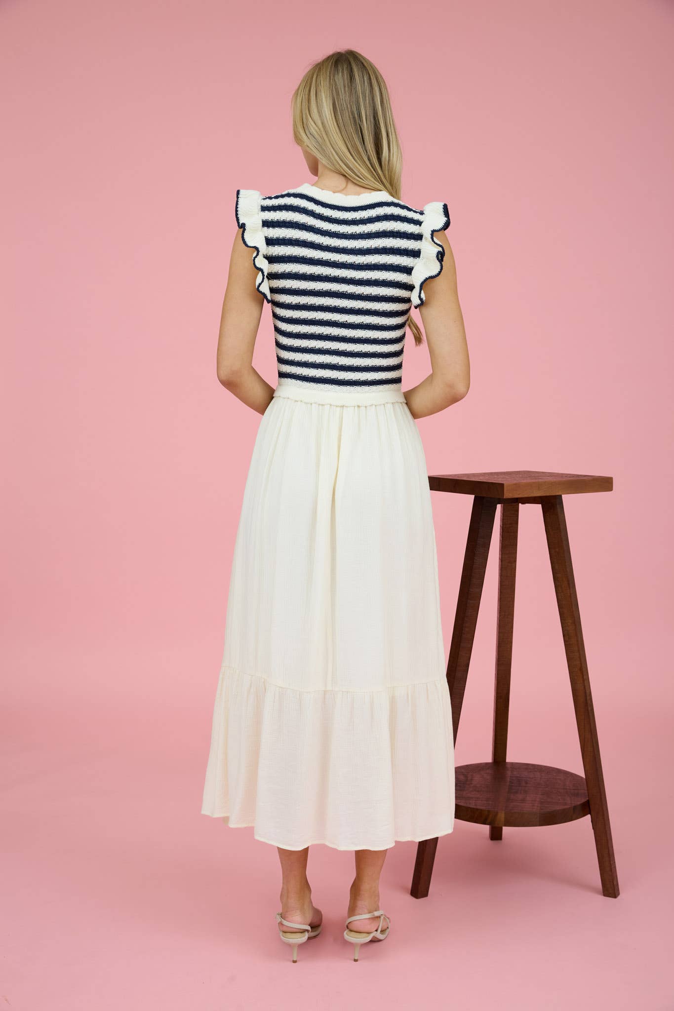 Lya Dress - Stripe Sweater Top Mixed Media Midi Dress