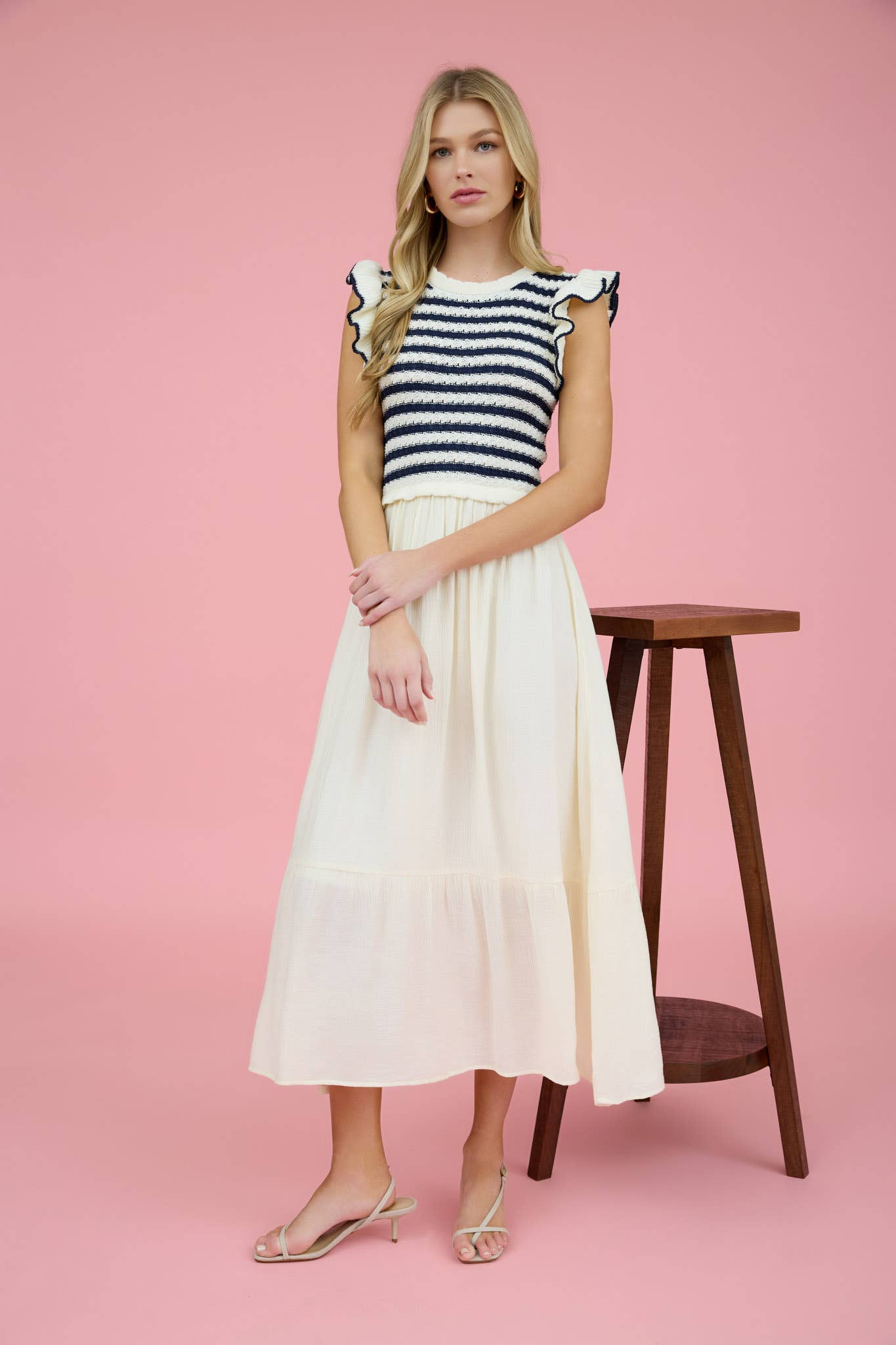 Lya Dress - Stripe Sweater Top Mixed Media Midi Dress