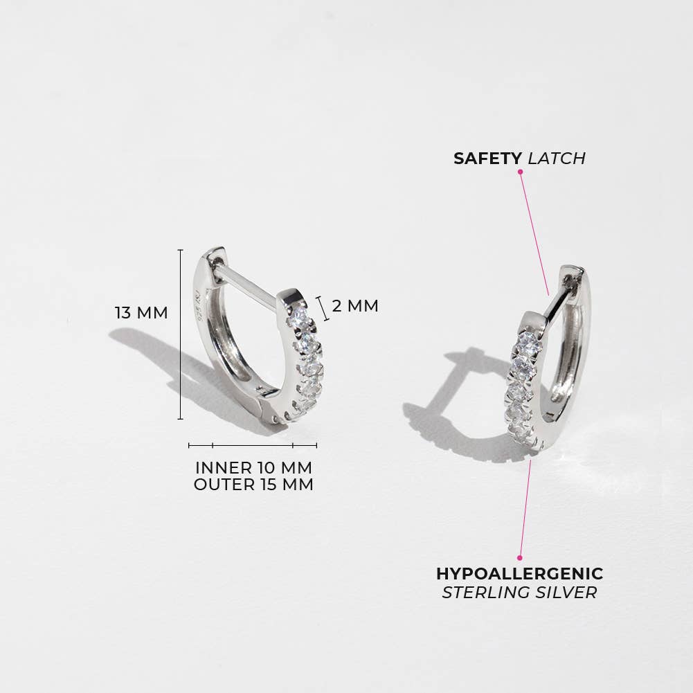 Girls Earrings Hoop - Sterling Silver & Cubic Zirconia