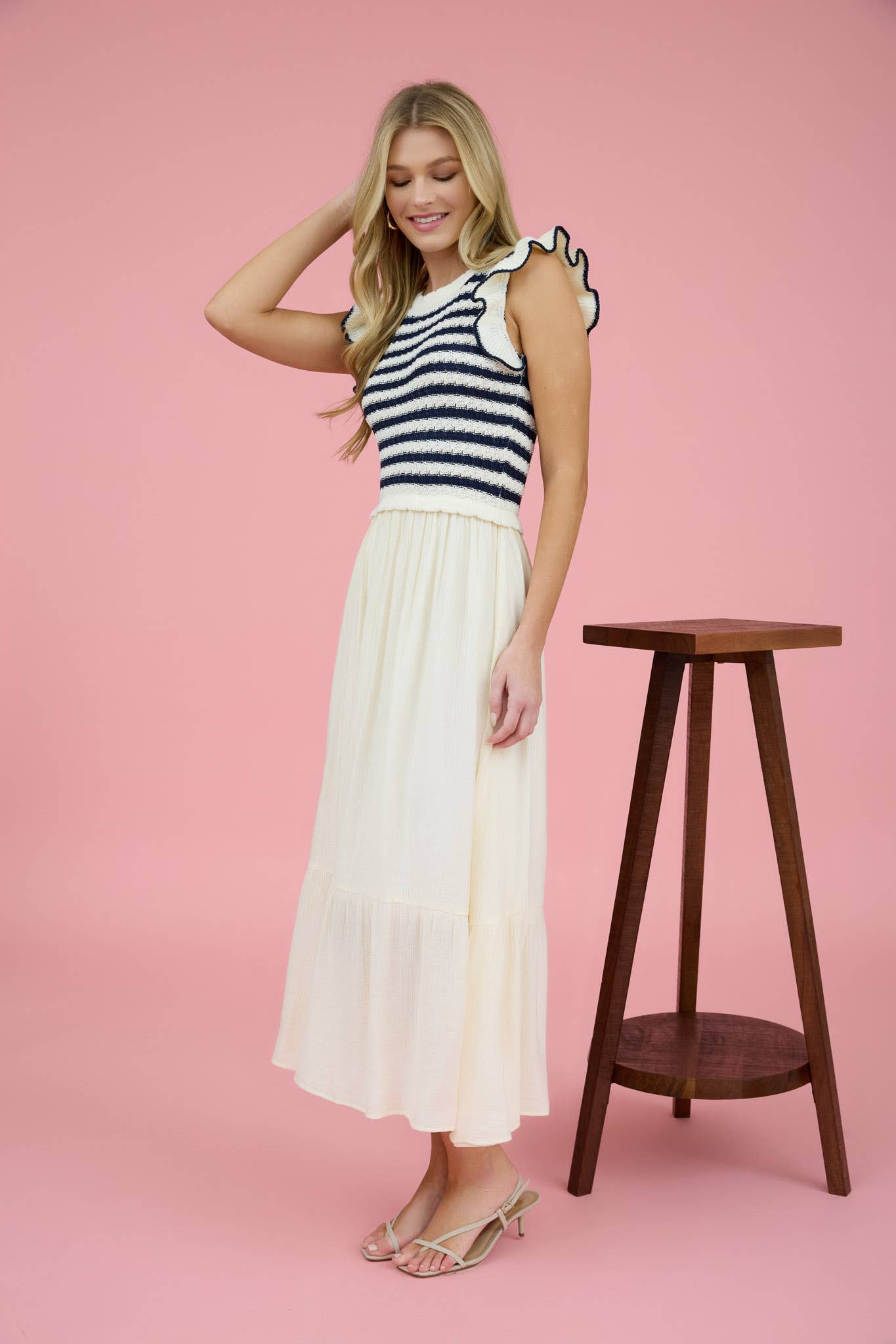 Lya Dress - Stripe Sweater Top Mixed Media Midi Dress