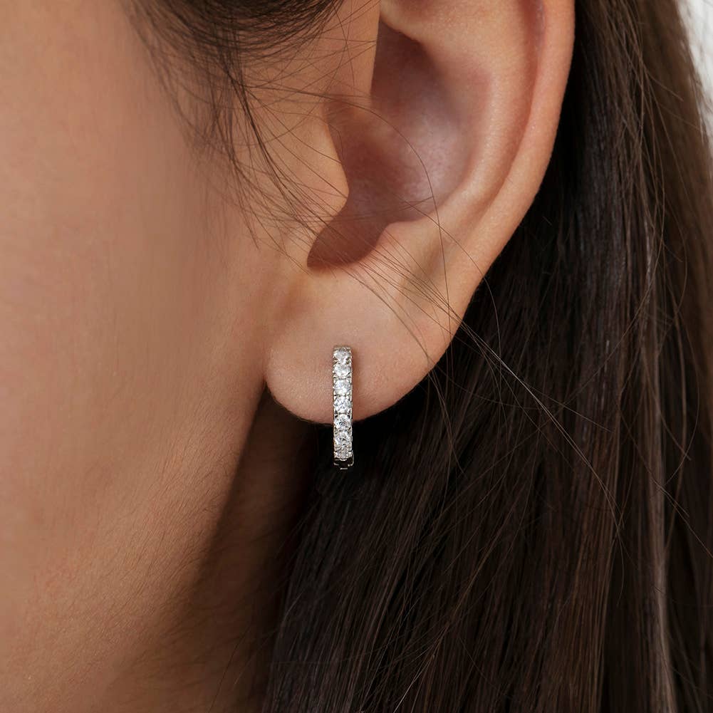 Girls Earrings Hoop - Sterling Silver & Cubic Zirconia