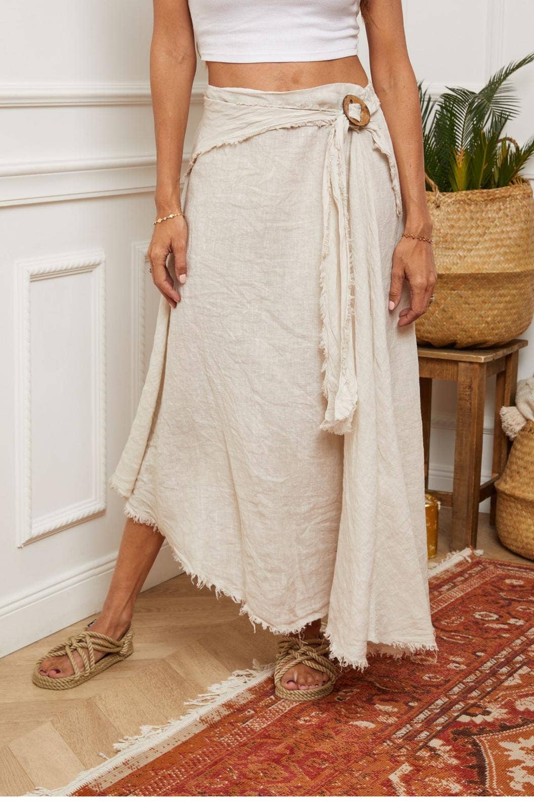 Boho Linen Skirt with Drawstring