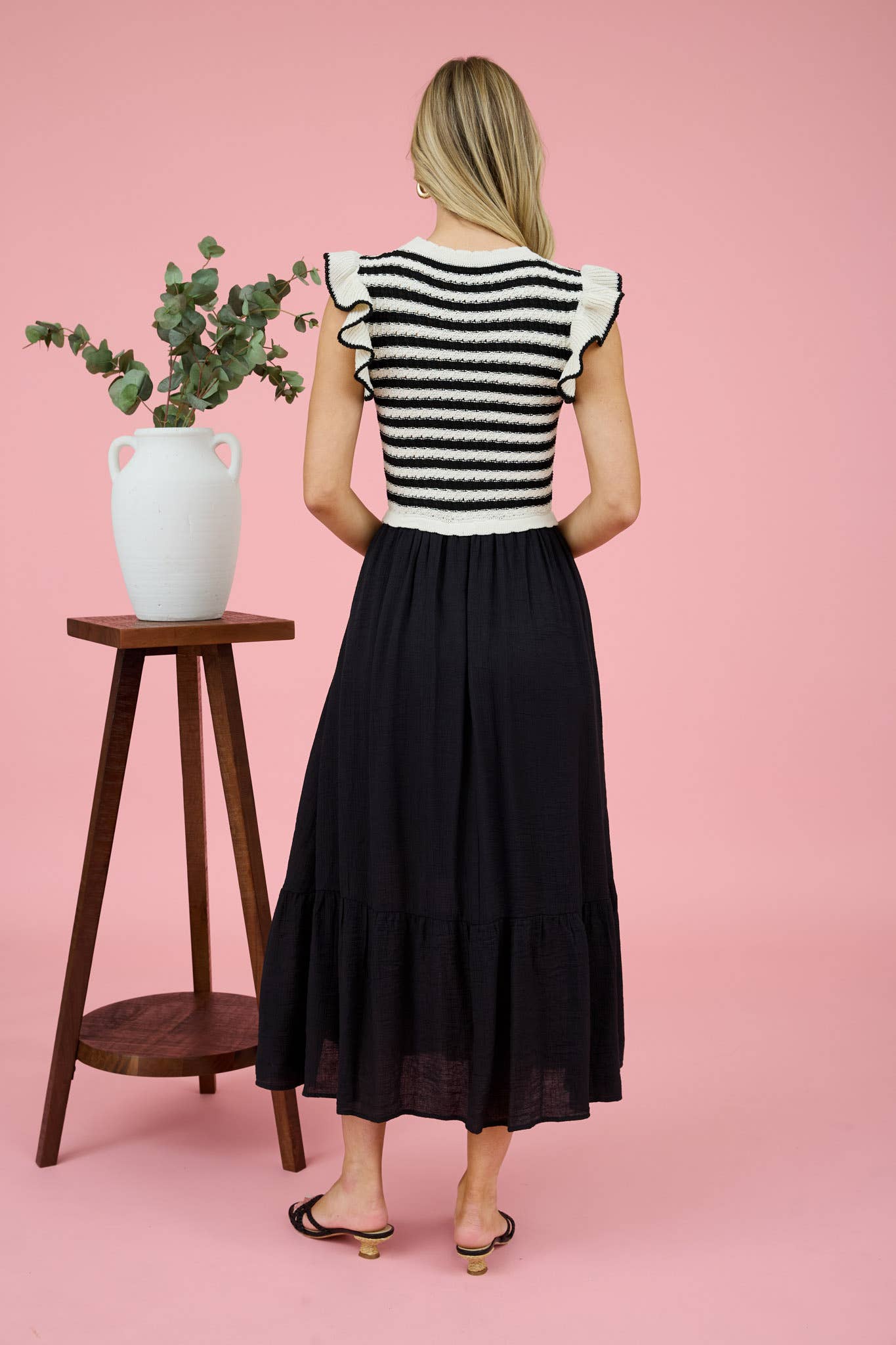 Lya Dress - Stripe Sweater Top Mixed Media Midi Dress