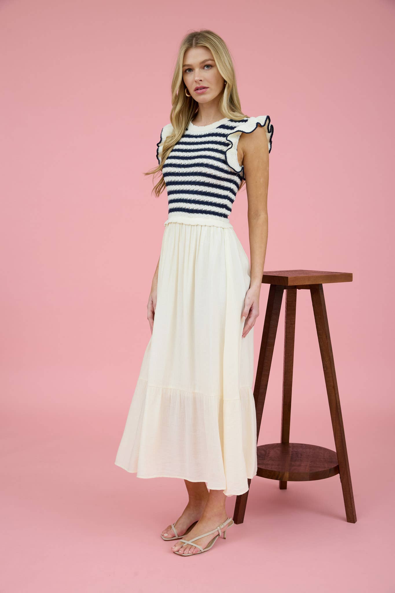 Lya Dress - Stripe Sweater Top Mixed Media Midi Dress