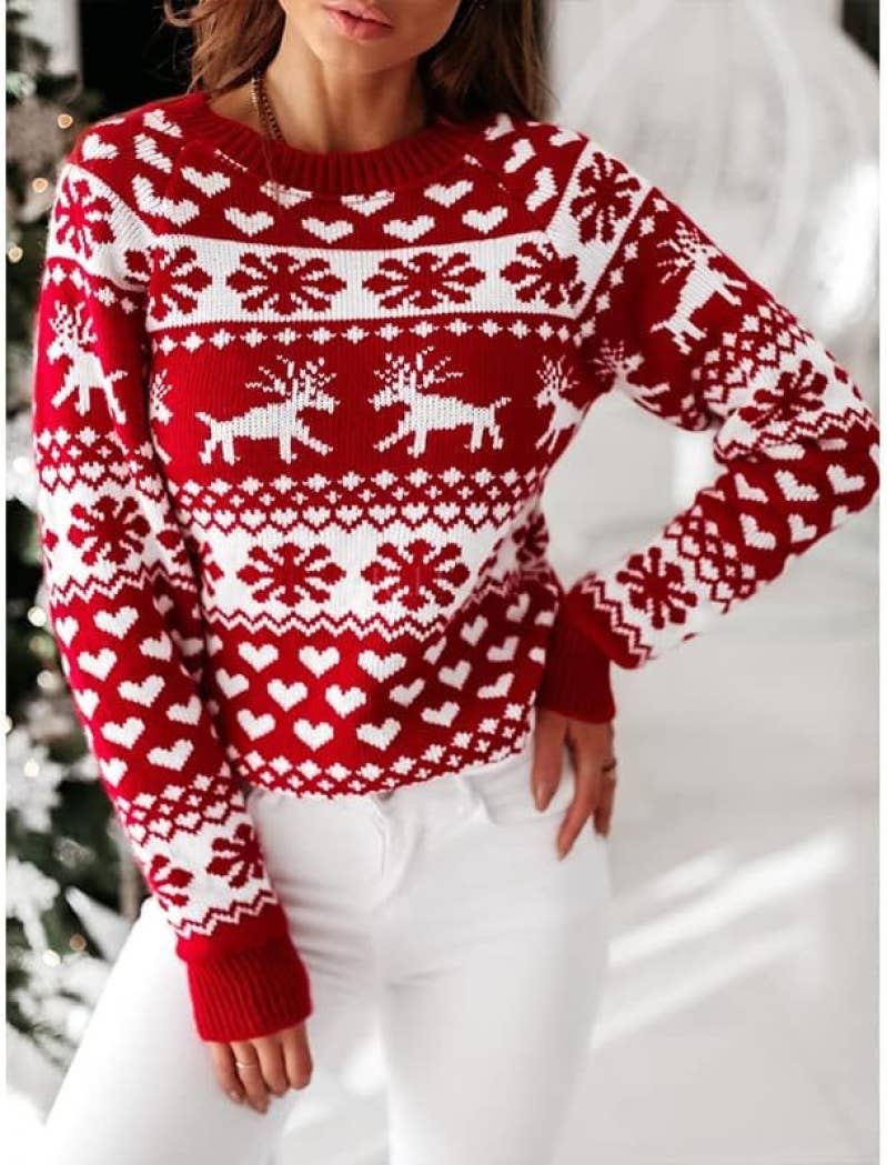 Christmas Sweater - Red Snowflakes & Reindeer