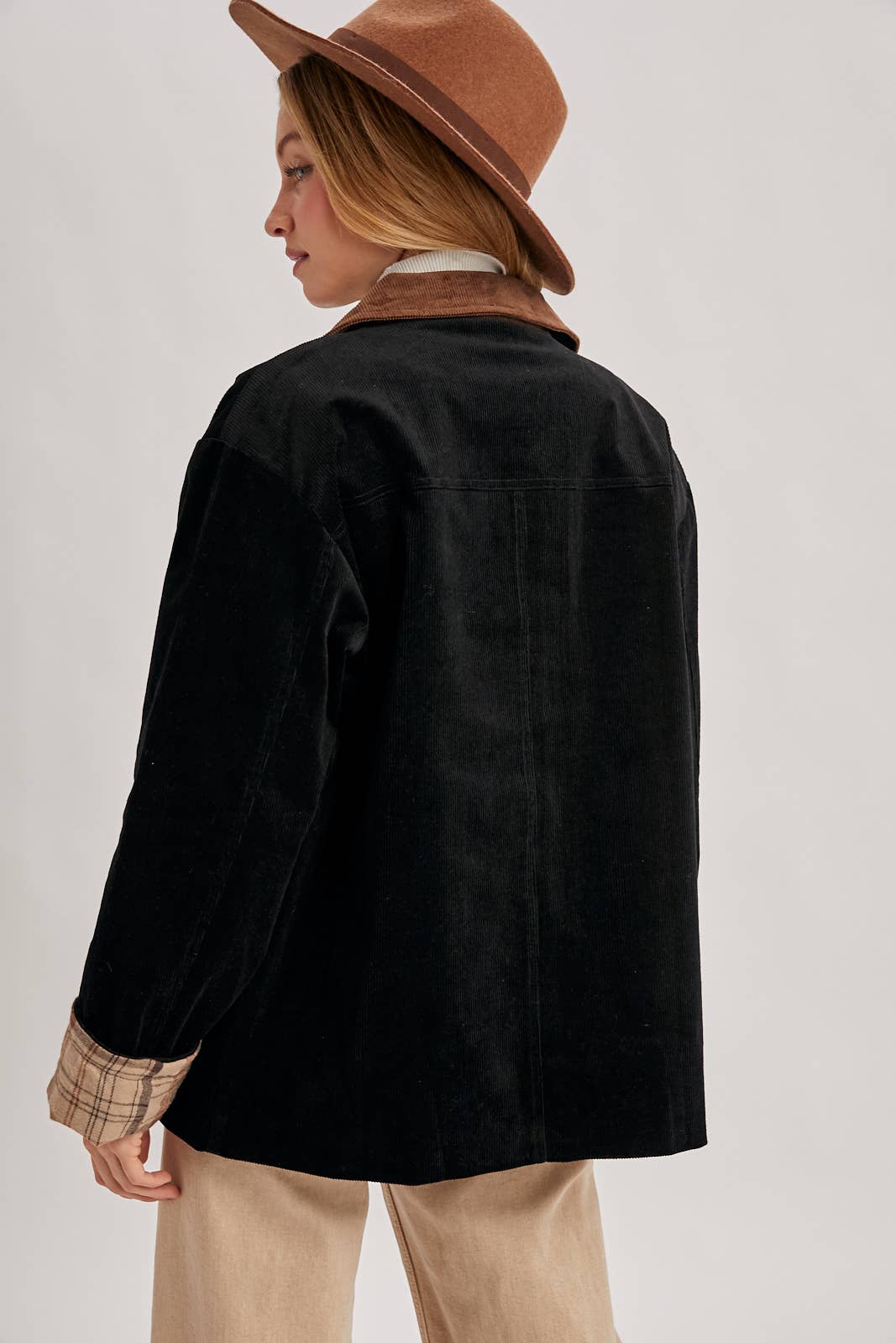 CORDUROY BUTTON DOWN BARN COAT INNER PLAID