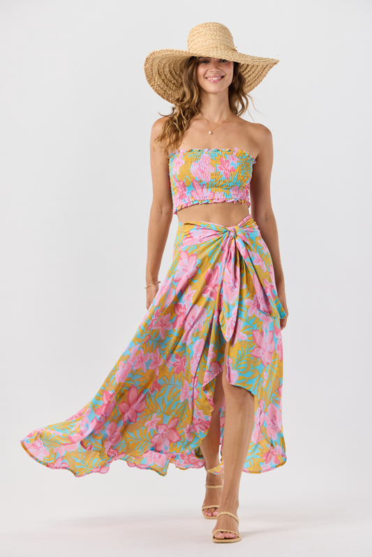 Azure Wrap Skirt & Ruffle Top