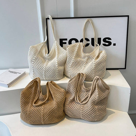 Hand Knit Neutral Colored Shoulder Bags - TIYA