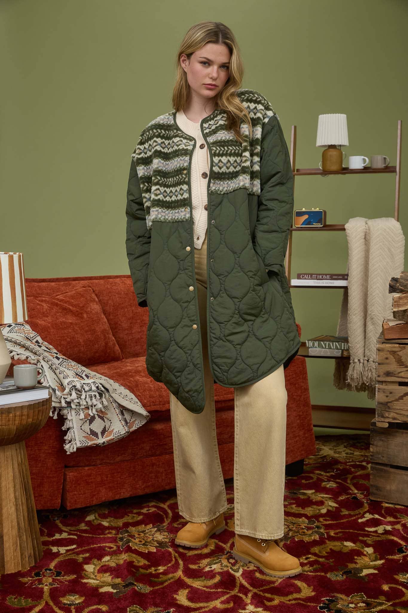 SHERPA DETAIL QUILTED LONG PUFFER COAT