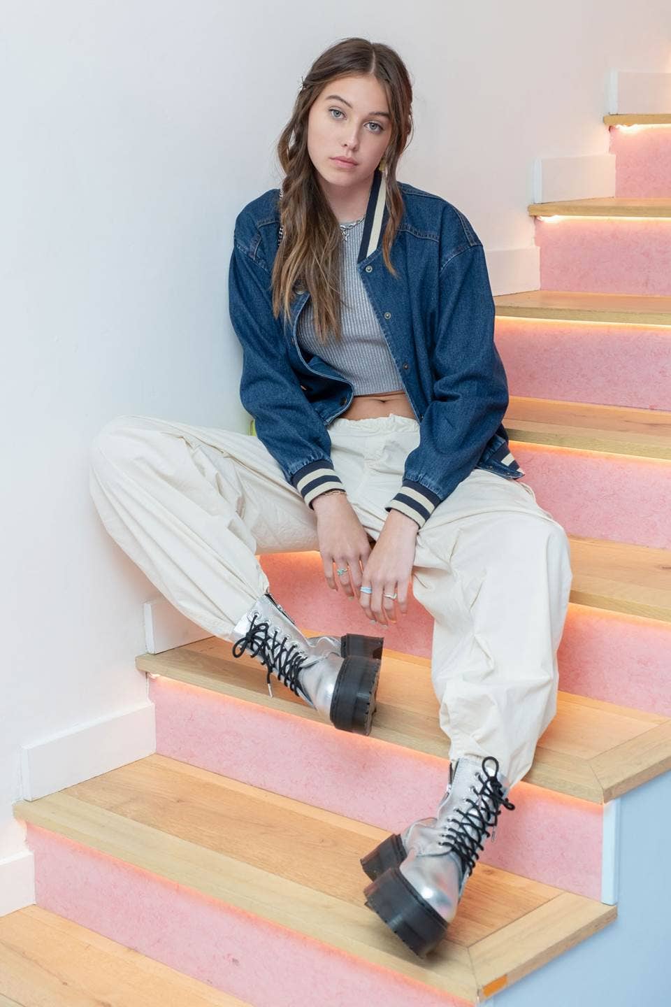 DENIM SNAP BUTTON BOMBER JACKET