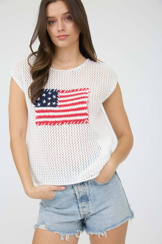 AMERICAN FLAG CROCHET KNIT SWEATER TOP