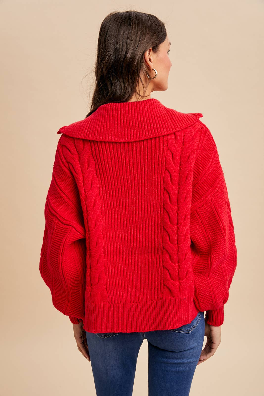 CHUNKY CABLE KNIT HALF ZIP SWEATER