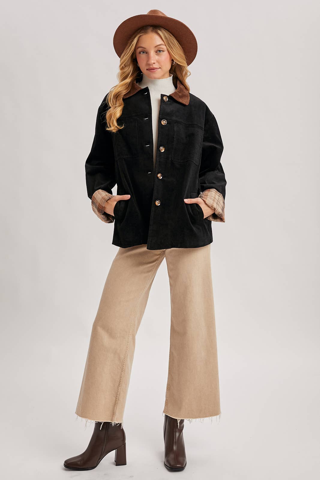 CORDUROY BUTTON DOWN BARN COAT INNER PLAID