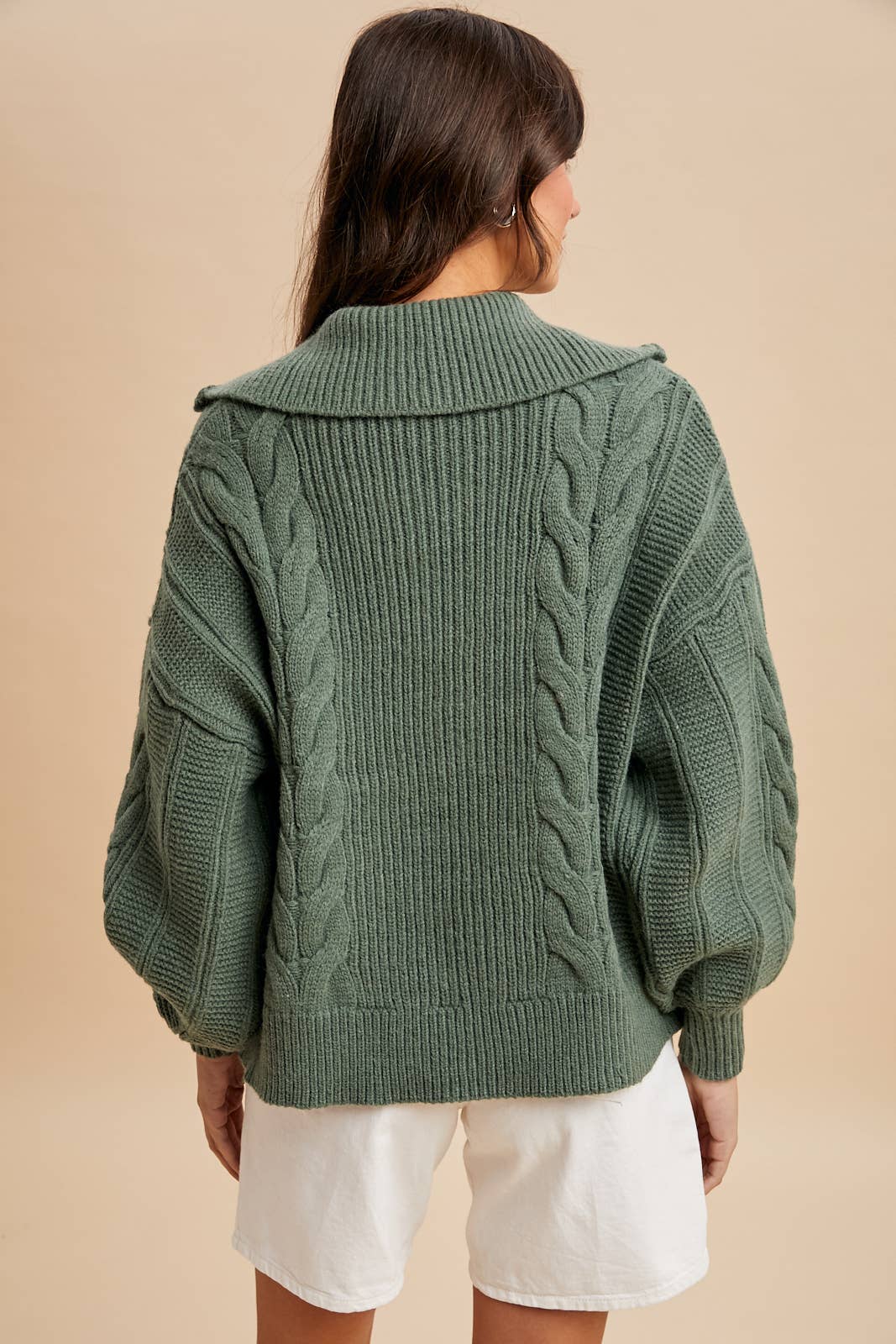 CHUNKY CABLE KNIT HALF ZIP SWEATER