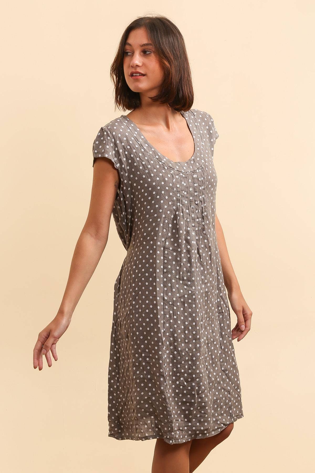 Polka Dot Patterned Linen Dress