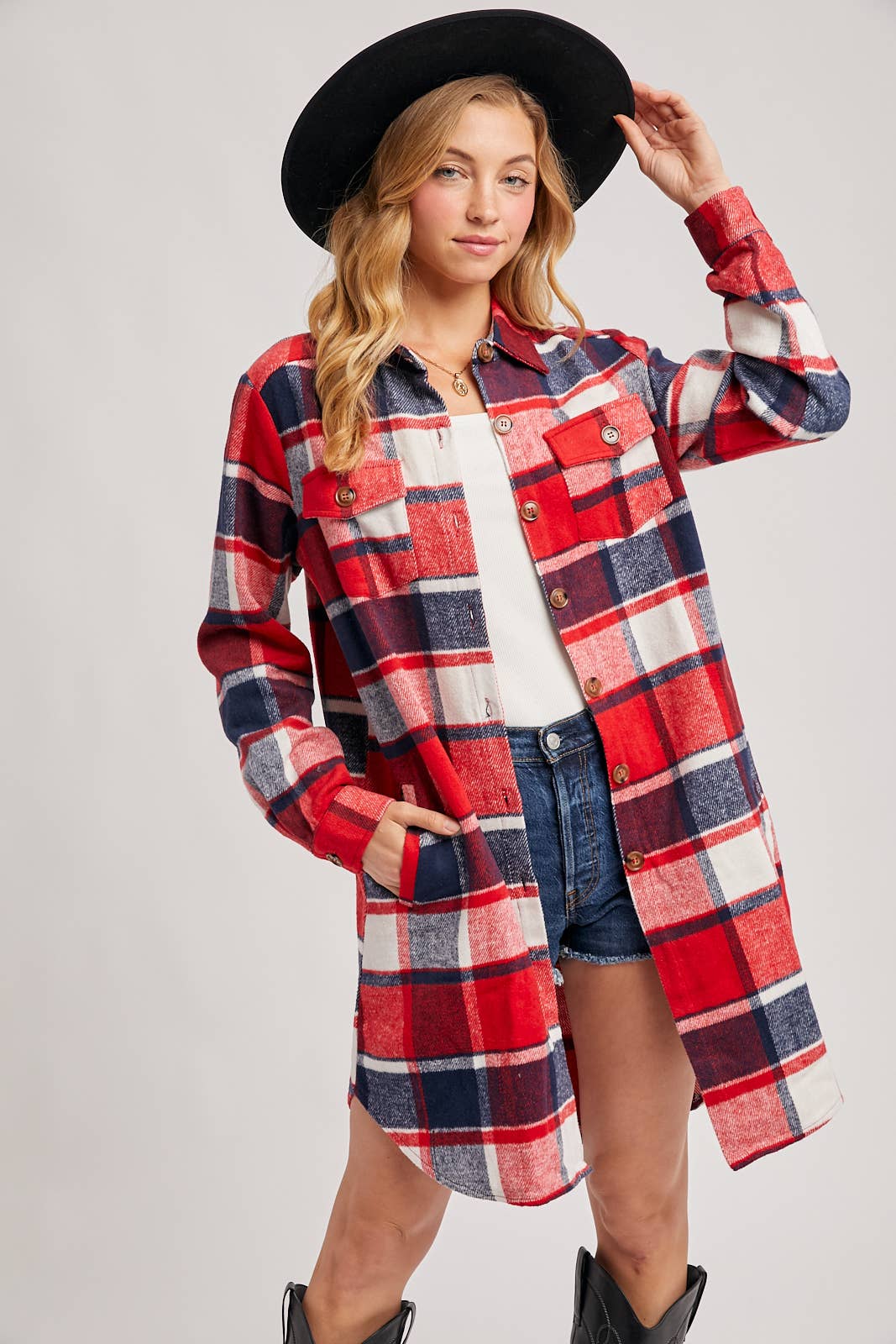FLANNEL PLAID LONGLINE SHACKET