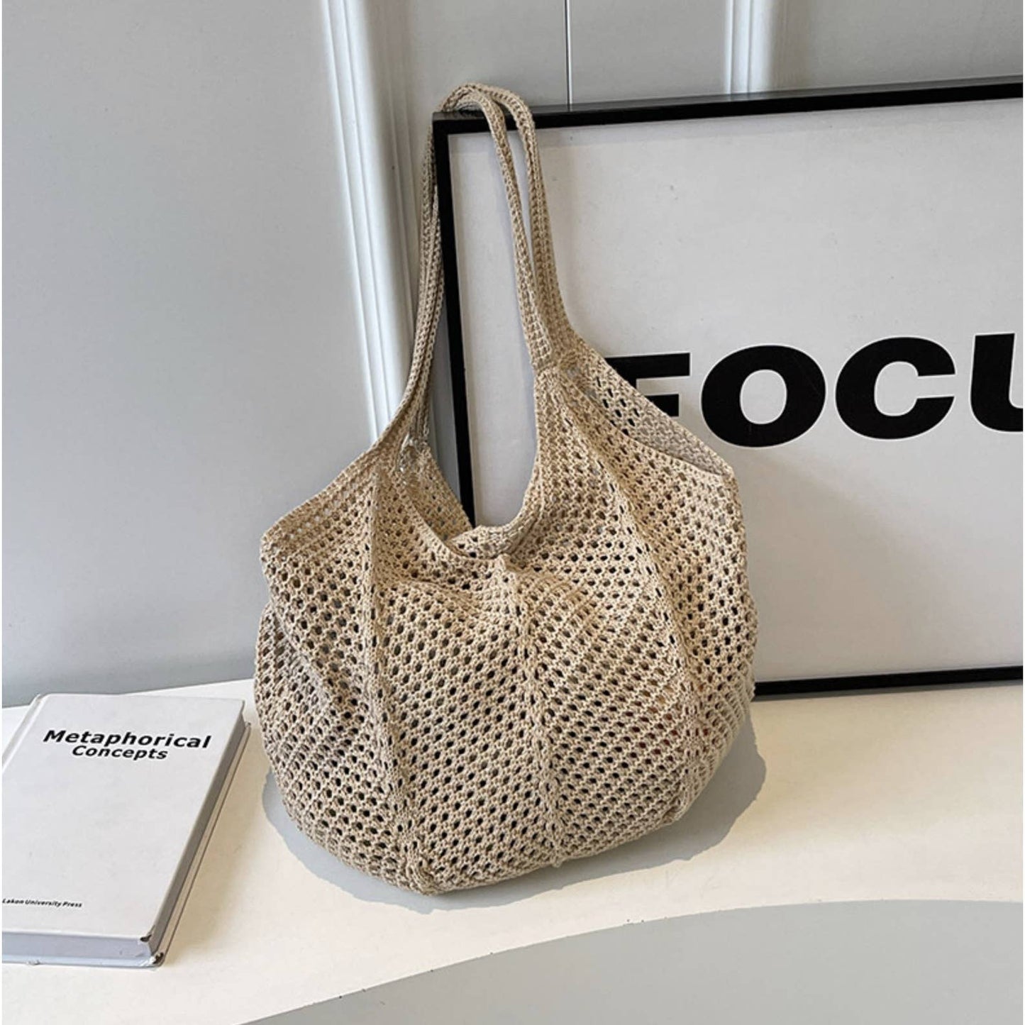 Hand Knit Neutral Colored Shoulder Bags - TIYA