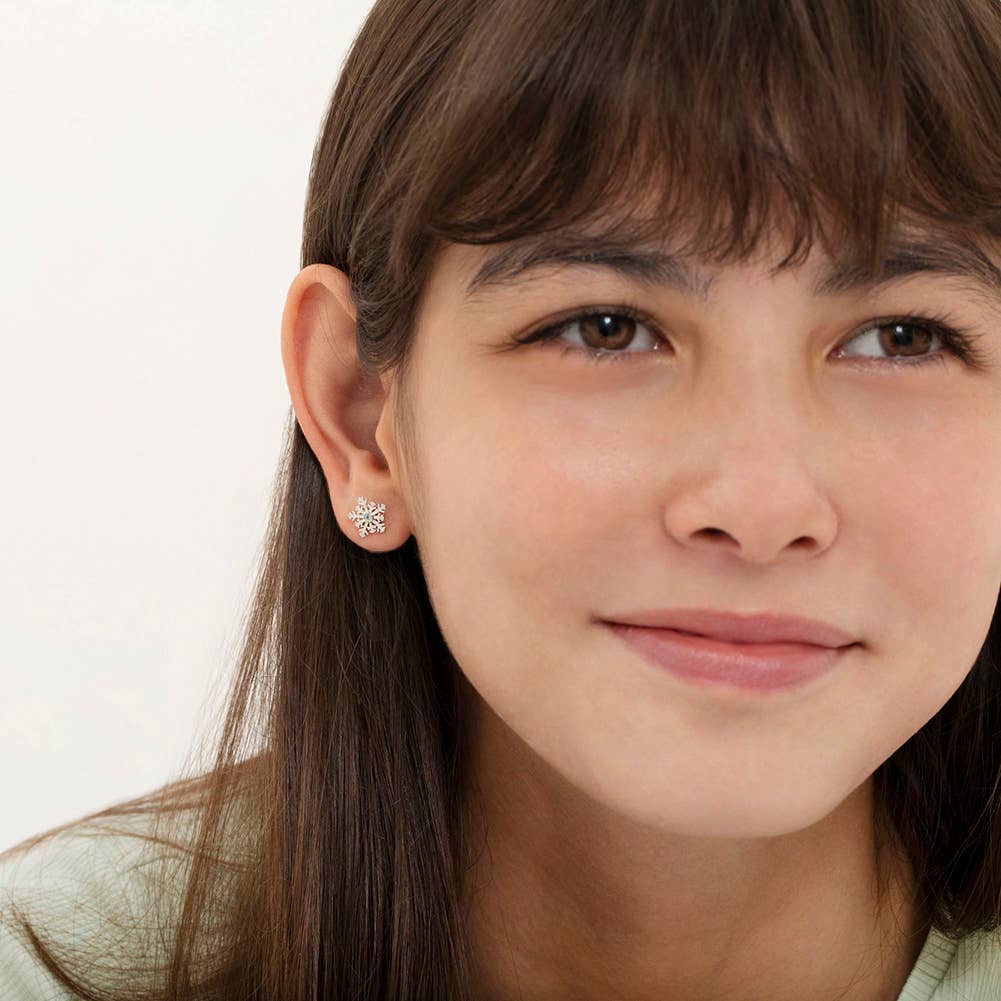 Winter Snowflake Kids / Girls Earrings - Sterling Silver
