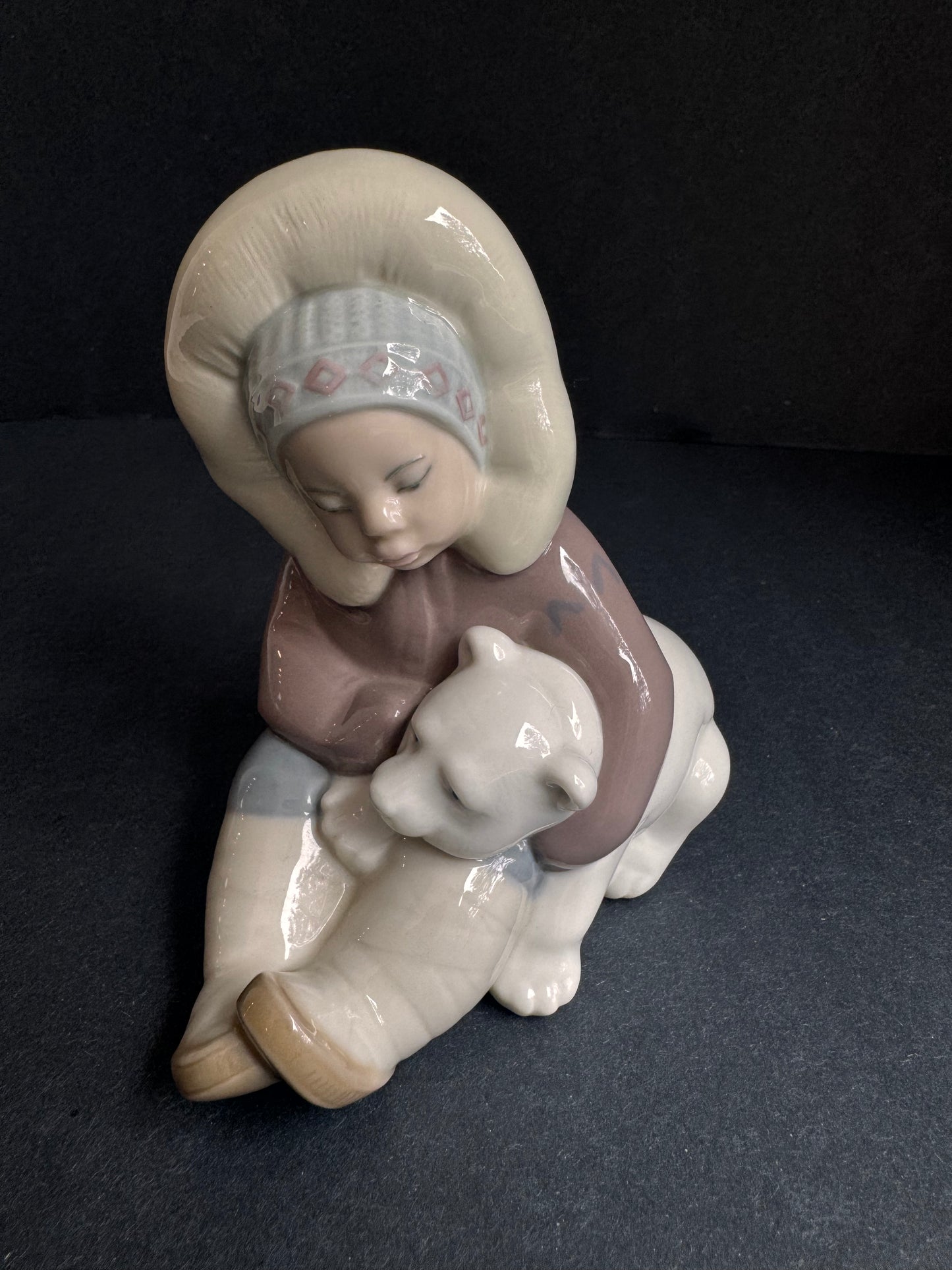 Lladro Eskimo Child Playing w/ Polar Bear