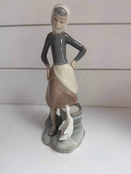Lladro Girl with Milk Pail and Goose