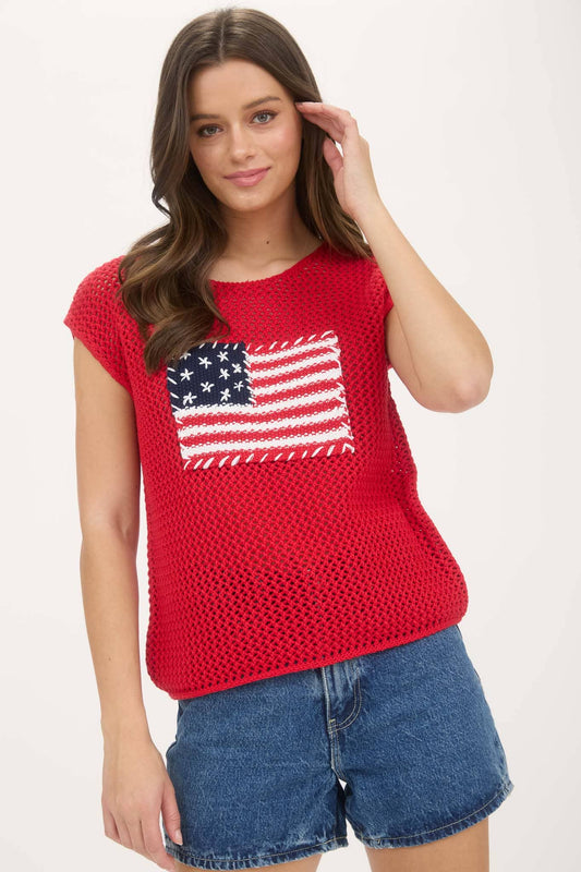 American Flag Crochet Knit Sweater Top