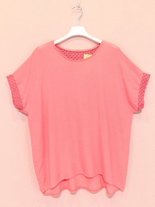 Coral Crochet T-Shirt