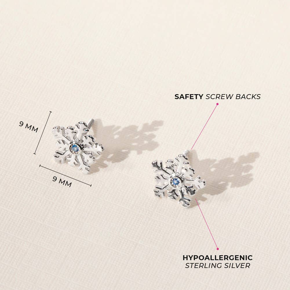 Winter Snowflake Kids / Girls Earrings - Sterling Silver