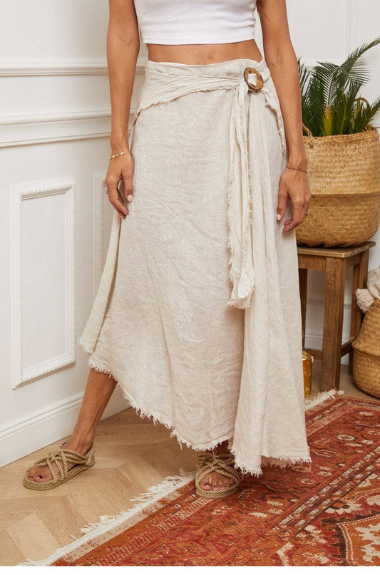 Boho Linen Skirt with Drawstring