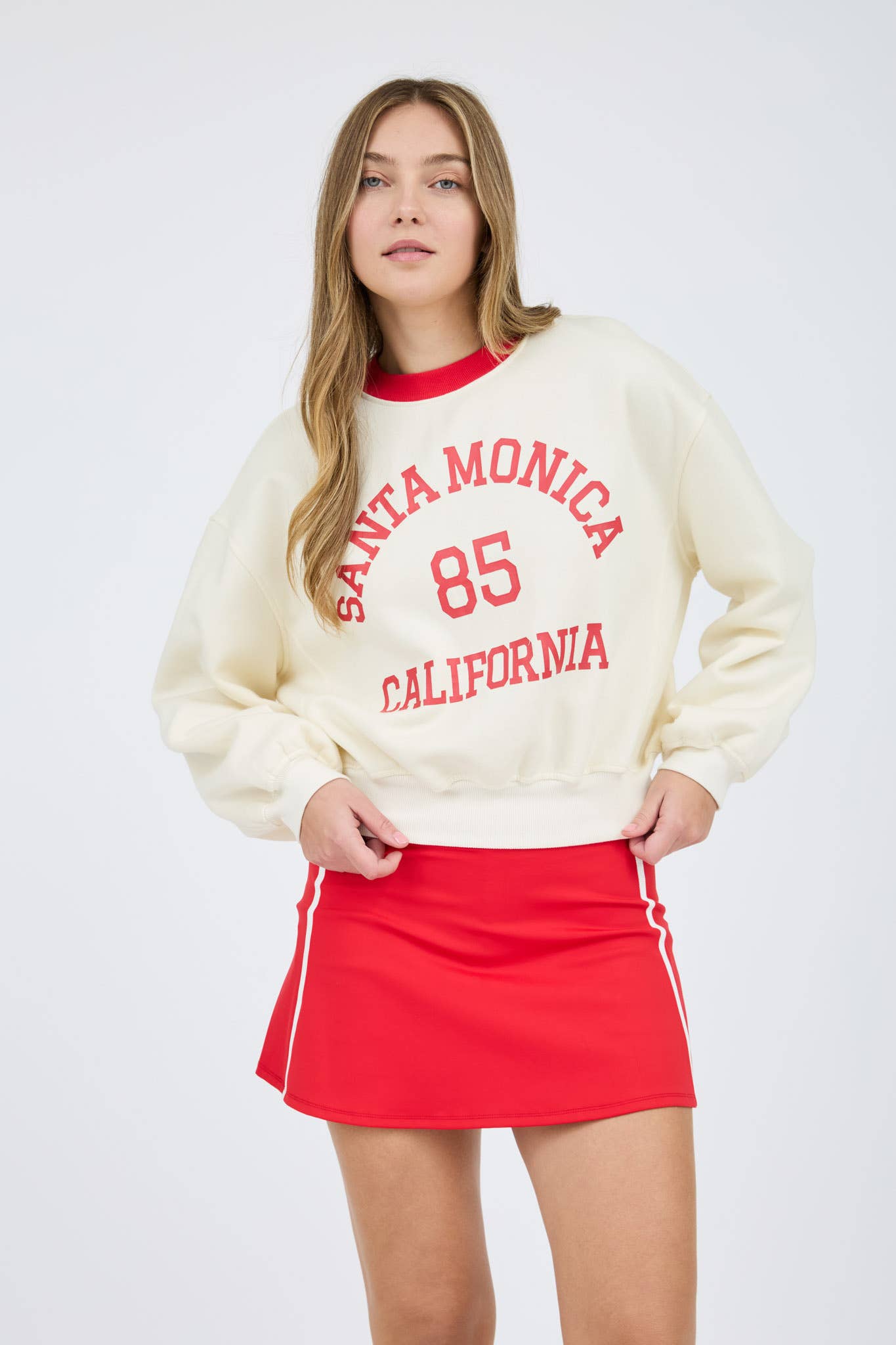 SANTA MONICA CROPPED CREW NECK KNIT TOP