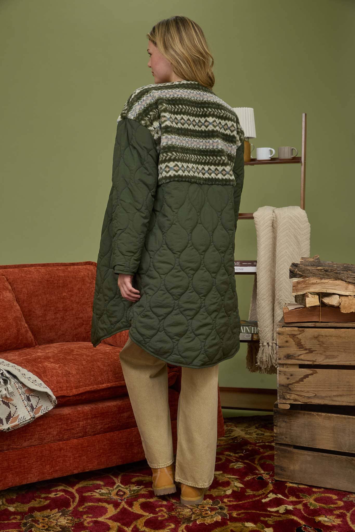 SHERPA DETAIL QUILTED LONG PUFFER COAT
