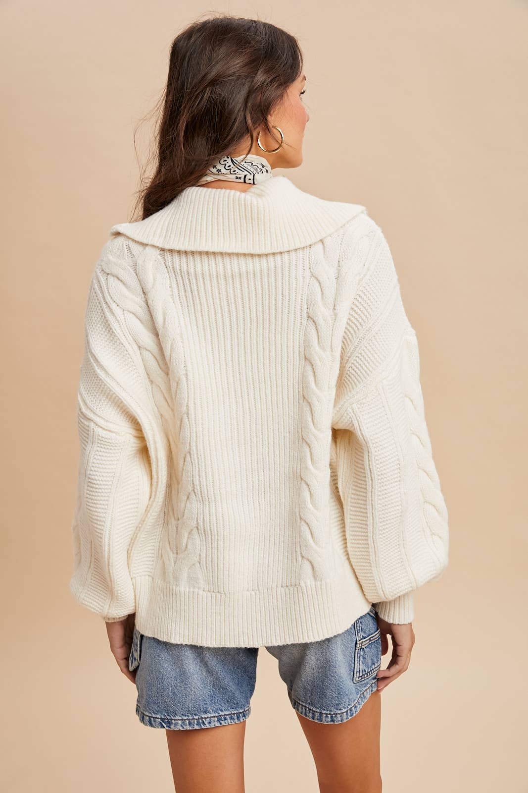 CHUNKY CABLE KNIT HALF ZIP SWEATER