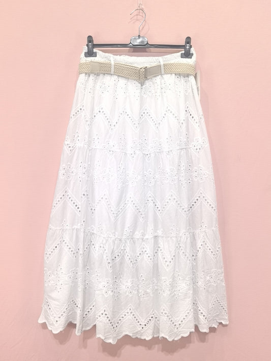 Broderie Anglaise Skirt with Belt