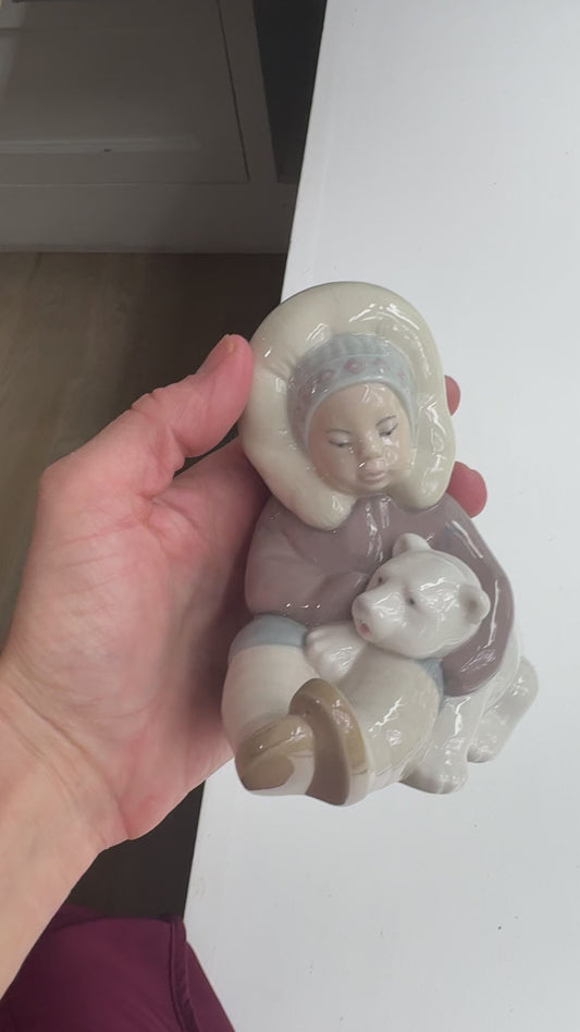 Lladro Eskimo Child Playing w/ Polar Bear